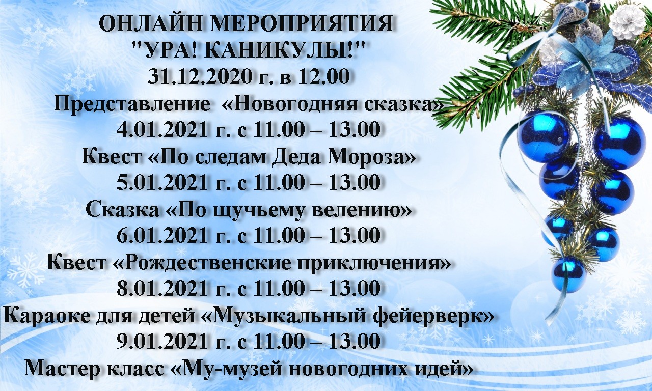 Программа дистанционных мероприятий на зимних каникулах