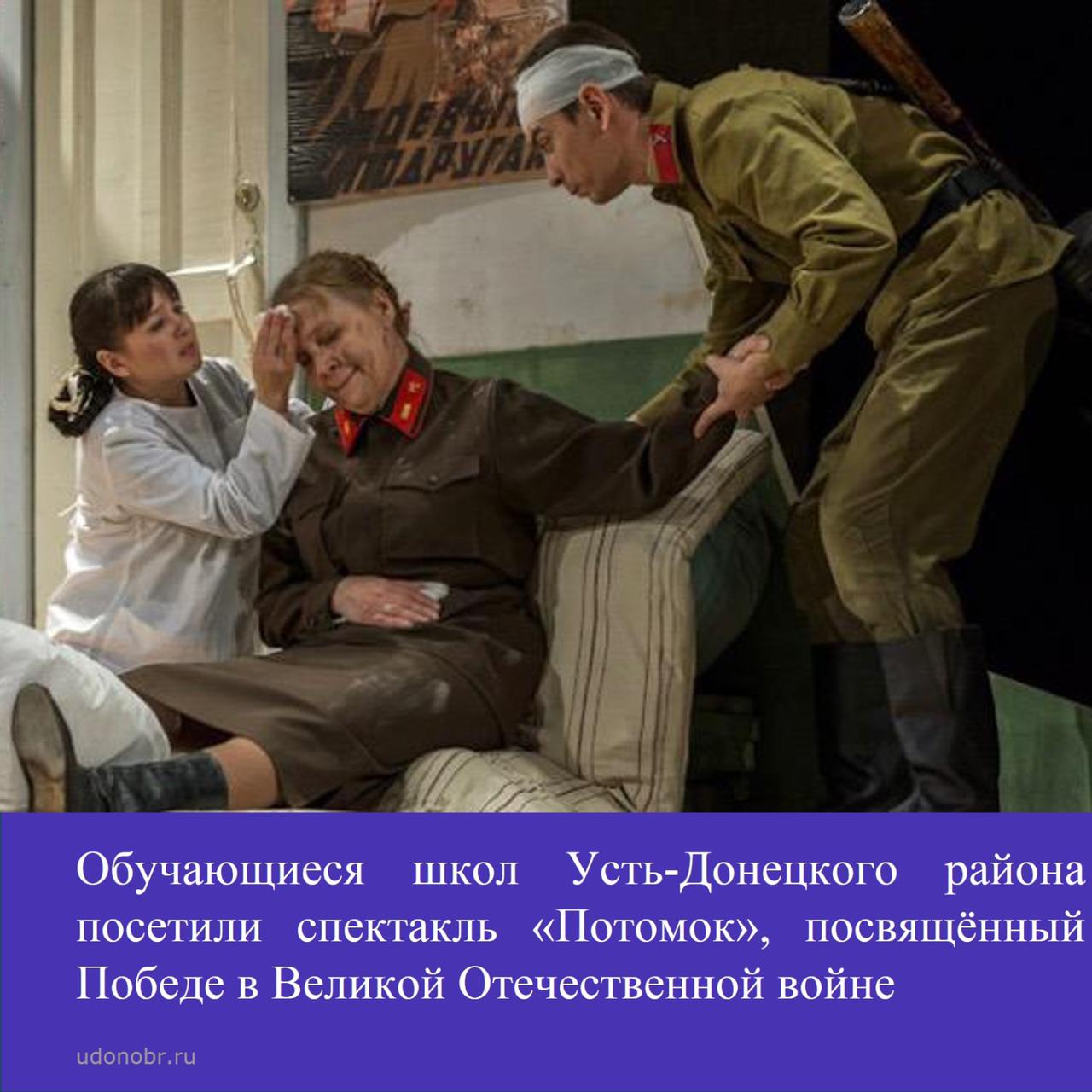 Обучающиеся школ Усть-Донецкого района посетили спектакль «Потомок», посвящённый Победе в Великой Отечественной войне